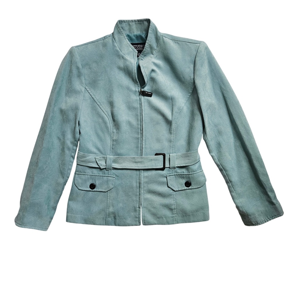 Faux Suede Jacket Women Belted Utility Safari Jacket Size 6P Rare